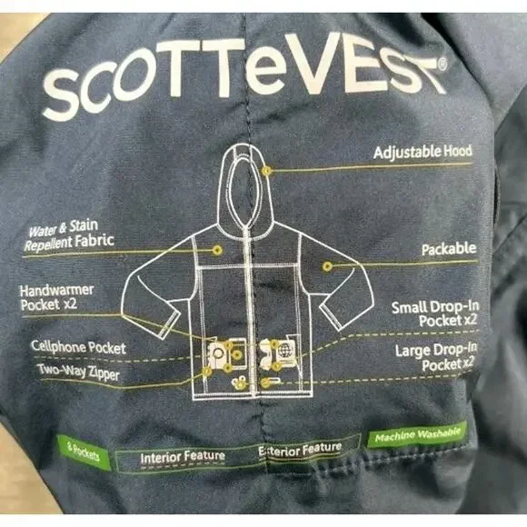 Men's SCOTTeVEST Pack Windbreaker TEC Blue Jacket Packable Repellent - XL - Picture 4 of 8
